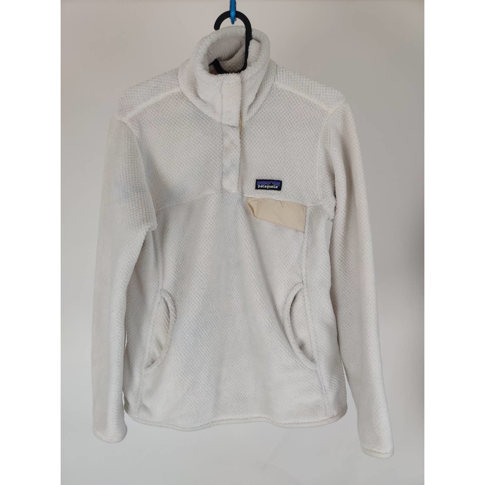 (V) Patagonia Women sweater Polartec thermal pro winter warm fleece white sz S